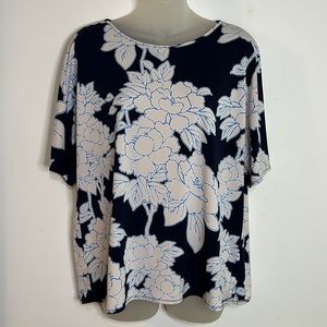 Roz & Ali Blouse Women's Size L Loose Fit Floral Print Short Sleeve Top